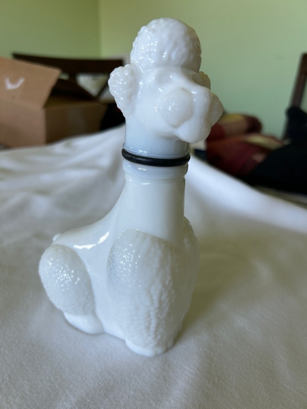 White Milk Glass Poodle Perfume Bottle